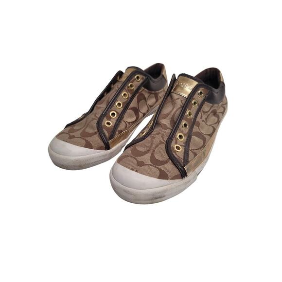 Coach Brown and Gold Slip-On Sneakers - Picture 1 of 7